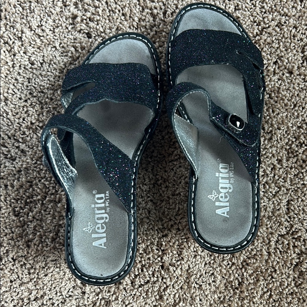 Alegria Women's Glittery Black Sandals